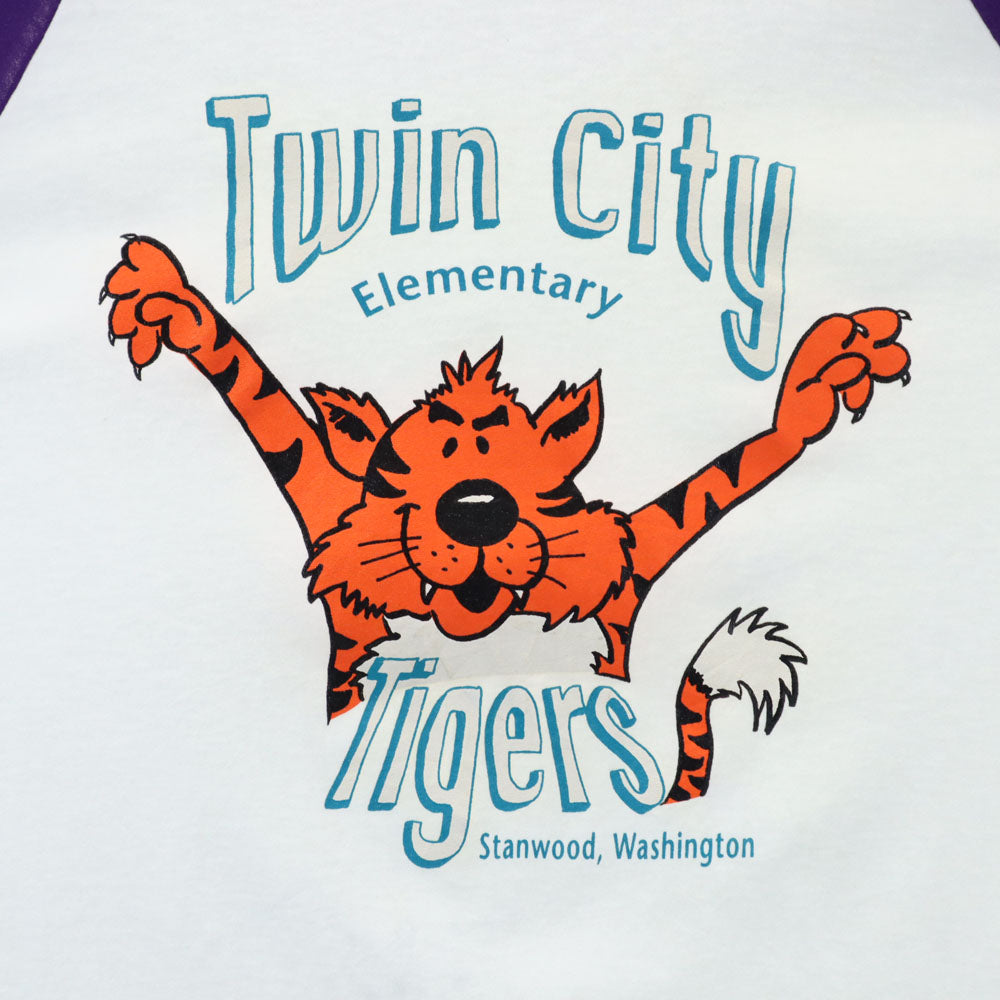 ソフィーシャツ 90s USA製 オールド 7分袖 ラグラン Tシャツ XL 白×パープル SOFFE SHIRTS ロンT メンズ