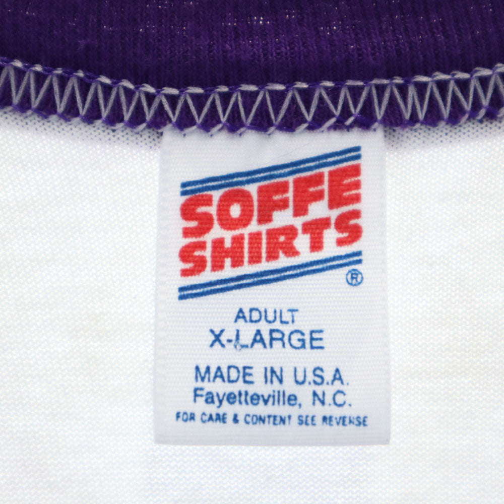 ソフィーシャツ 90s USA製 オールド 7分袖 ラグラン Tシャツ XL 白×パープル SOFFE SHIRTS ロンT メンズ