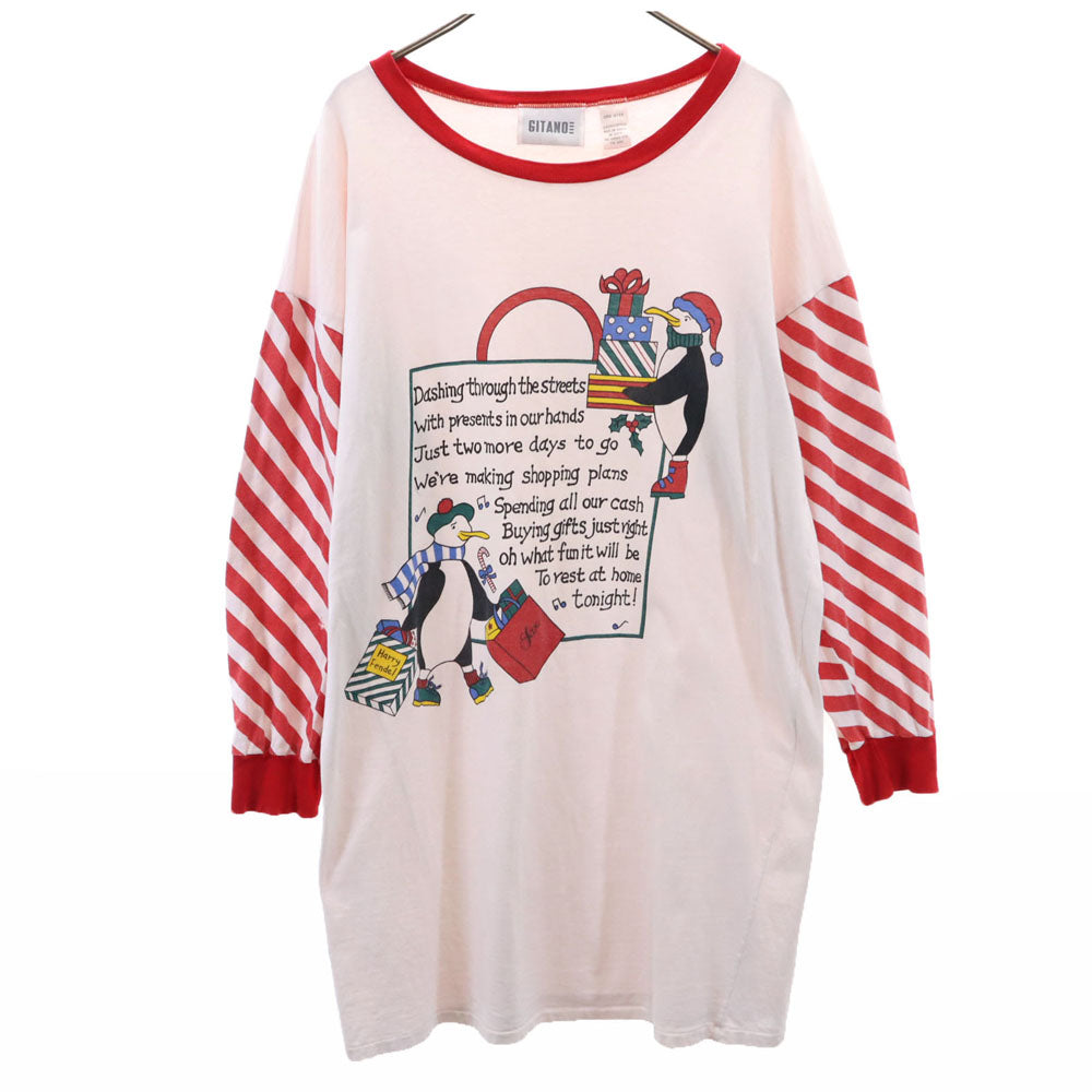 GITANO 90s オールド 長袖 Tシャツ F 白×赤 ロンT メンズ