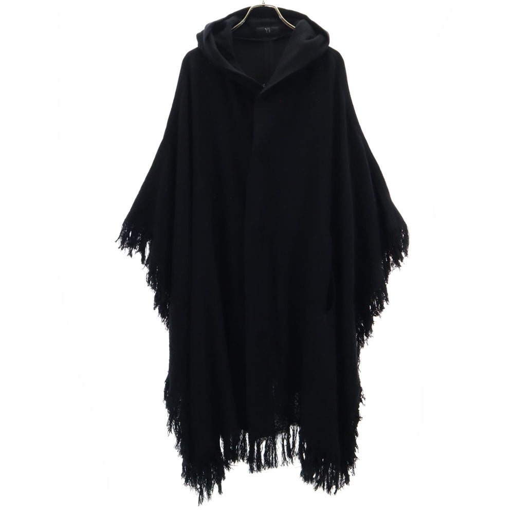 Y's ワイズ ウール 長袖 フリンジ ポンチョ 1 ブラック コート レディース