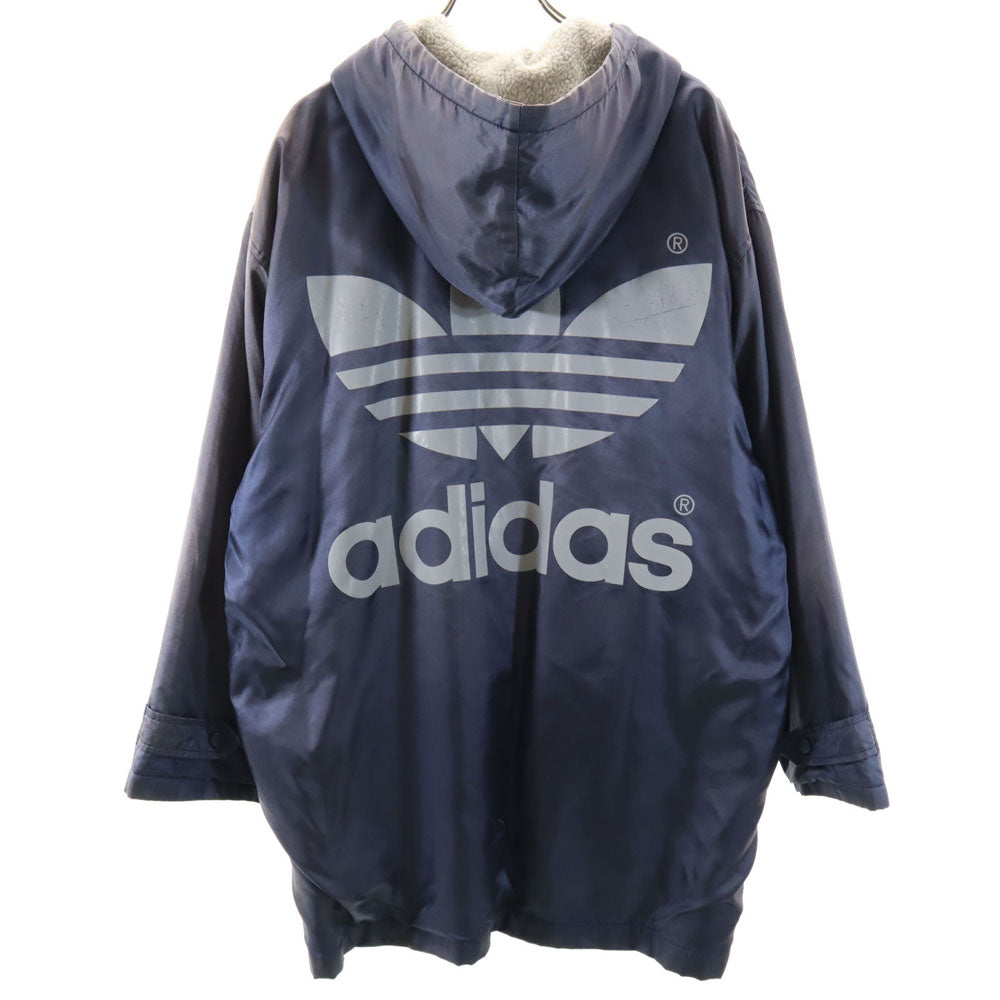 adidas アディダス 80s デサント 日本製 ヴィンテージ トレフォイルロゴプリント ベンチコート L ネイビー 裏ボア メンズ