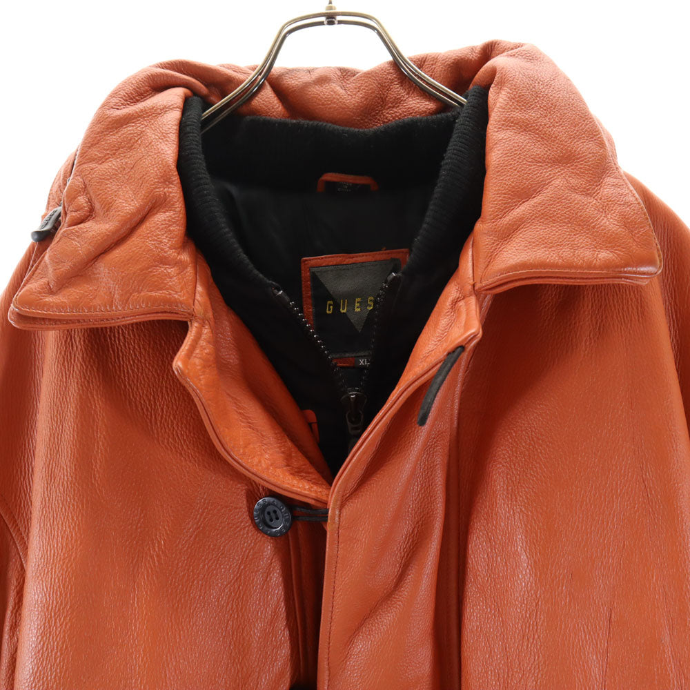 Guess ゲス オールド レザー 中綿コート XL オレンジ メンズ