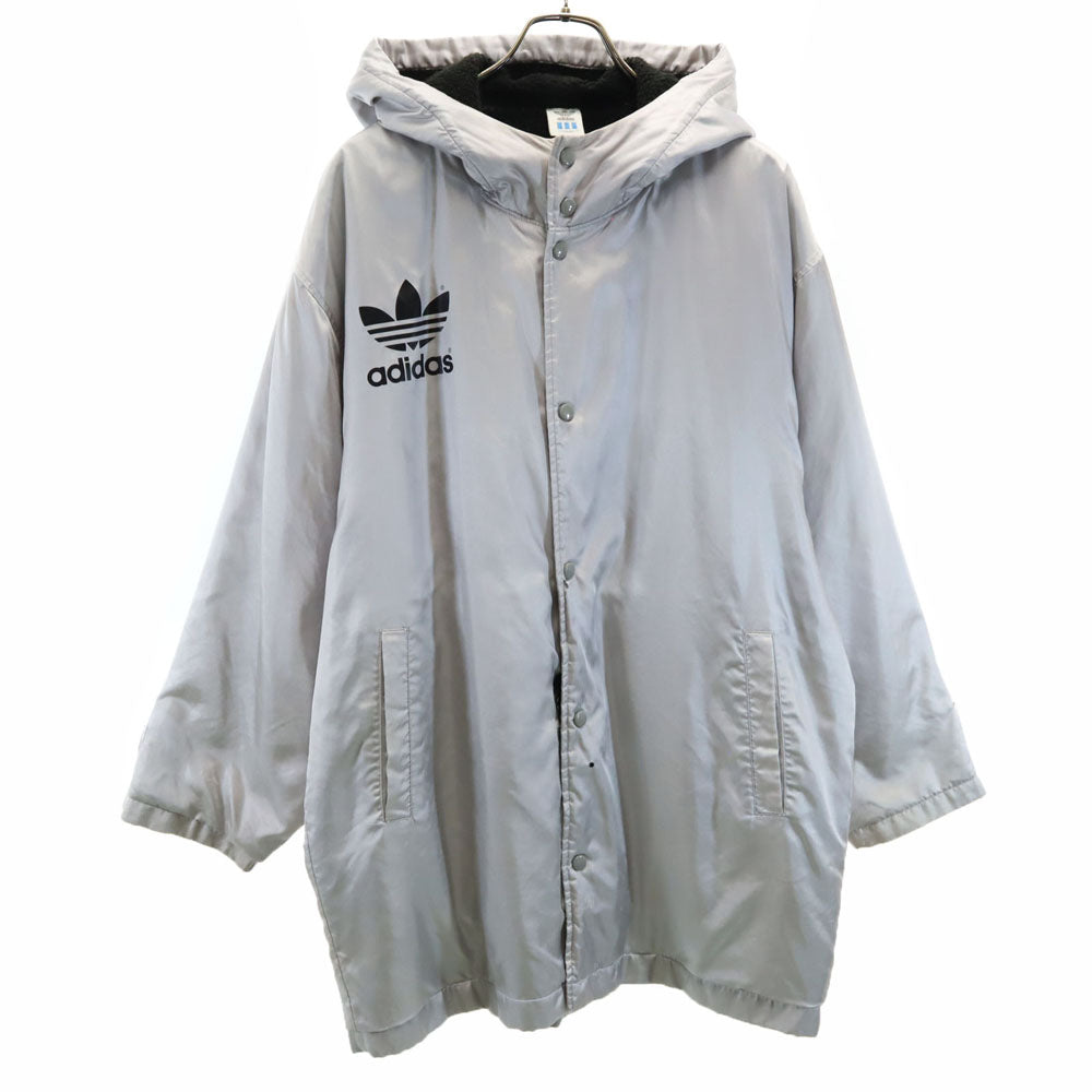 adidas アディダス 80s デサント製 ヴィンテージ トレフォイルロゴ 長袖 中綿 ベンチコート M シルバー メンズ