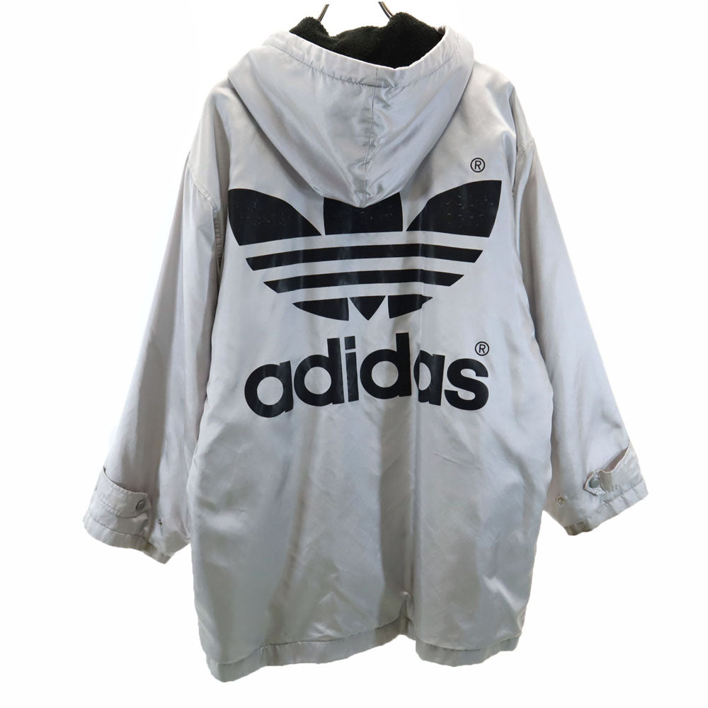adidas アディダス 80s デサント製 ヴィンテージ トレフォイルロゴ 長袖 中綿 ベンチコート M シルバー メンズ