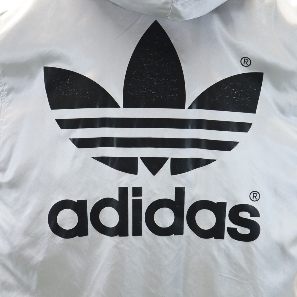 adidas アディダス 80s デサント製 ヴィンテージ トレフォイルロゴ 長袖 中綿 ベンチコート M シルバー メンズ