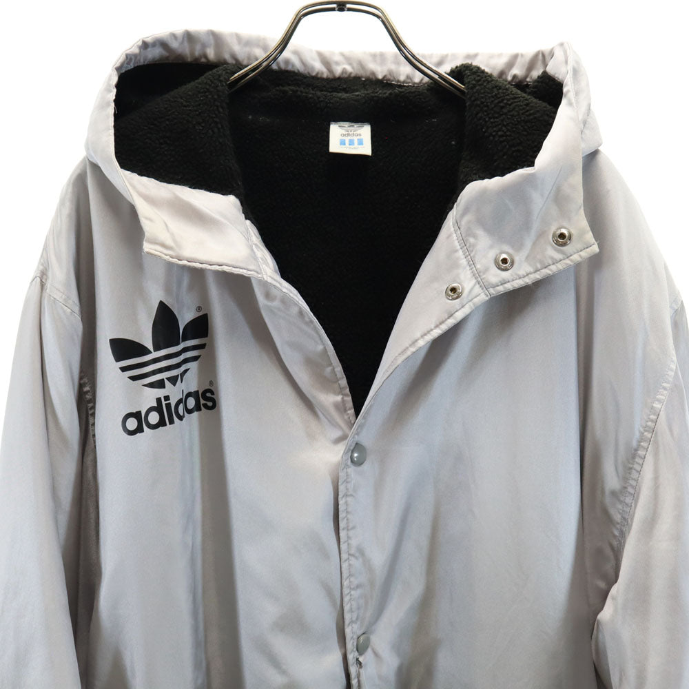 adidas アディダス 80s デサント製 ヴィンテージ トレフォイルロゴ 長袖 中綿 ベンチコート M シルバー メンズ