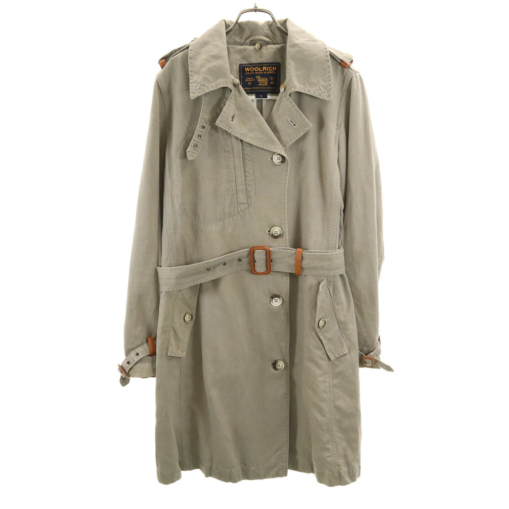 WOOLRICH ウールリッチ リネンブレンド トレンチコート XL カーキ デニム地 レディース