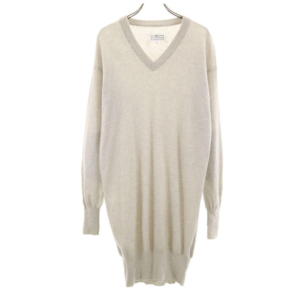 Maison Margiela メゾンマルジェラ イタリア製 長袖 Vネック ニット ワンピース S ライトグレー レディース