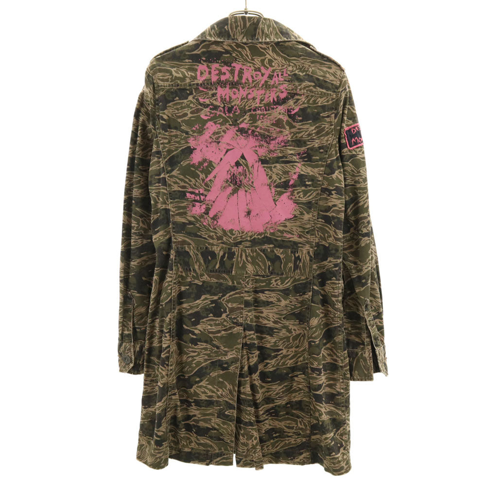 HYSTERIC ヒステリック デストロイ・オール・モンスターズ コラボ カモフラ柄 バックプリント 長袖 ミリタリー ワンピース FREE カーキ x DESTROY ALL MONSTERS 迷彩 レディース