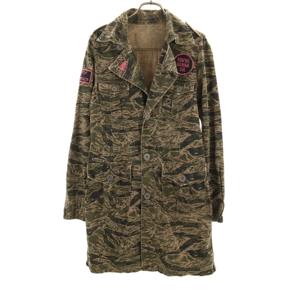 HYSTERIC ヒステリック デストロイ・オール・モンスターズ コラボ カモフラ柄 バックプリント 長袖 ミリタリー ワンピース FREE カーキ x DESTROY ALL MONSTERS 迷彩 レディース