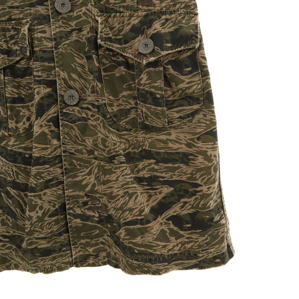 HYSTERIC ヒステリック デストロイ・オール・モンスターズ コラボ カモフラ柄 バックプリント 長袖 ミリタリー ワンピース FREE カーキ x DESTROY ALL MONSTERS 迷彩 レディース