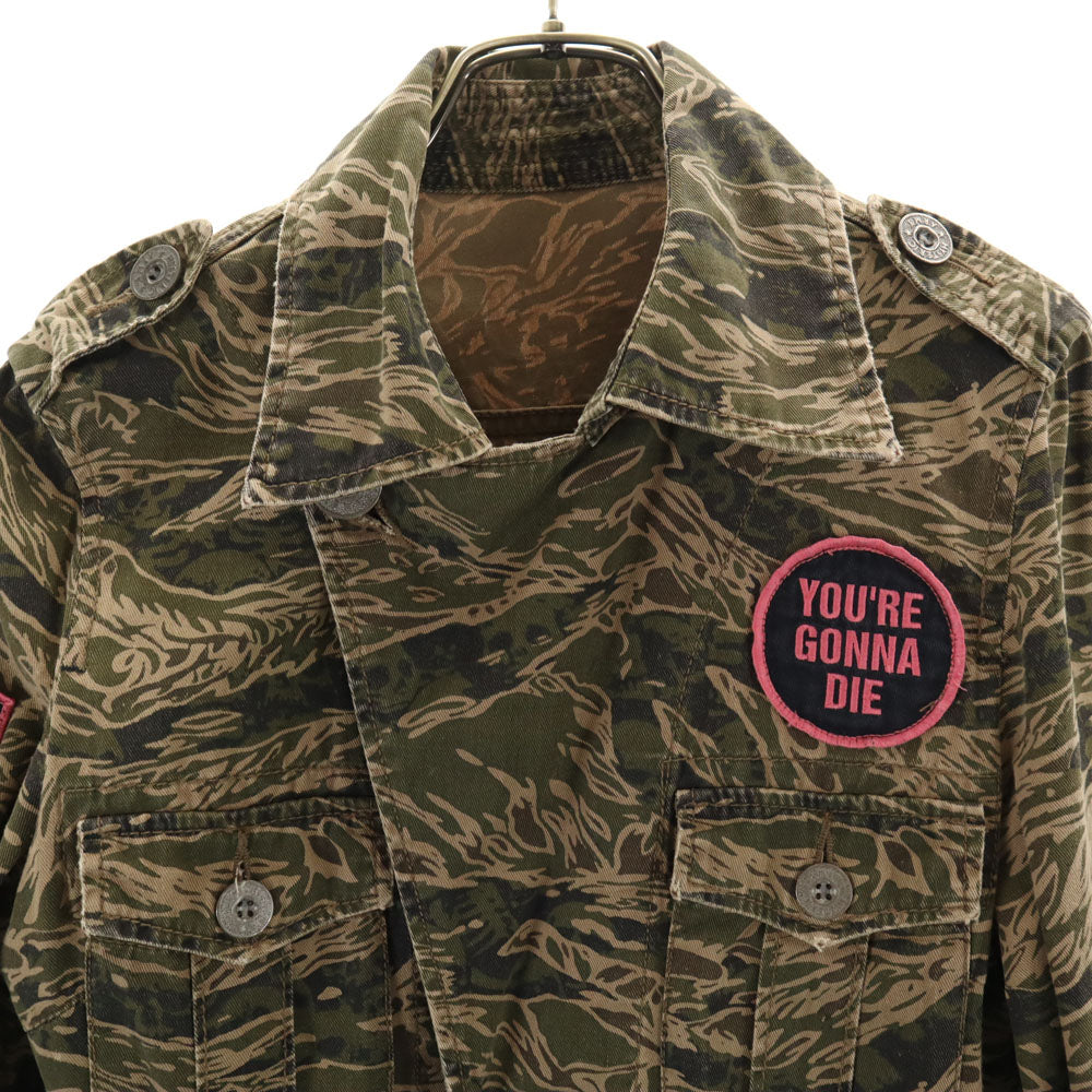 HYSTERIC ヒステリック デストロイ・オール・モンスターズ コラボ カモフラ柄 バックプリント 長袖 ミリタリー ワンピース FREE カーキ x DESTROY ALL MONSTERS 迷彩 レディース