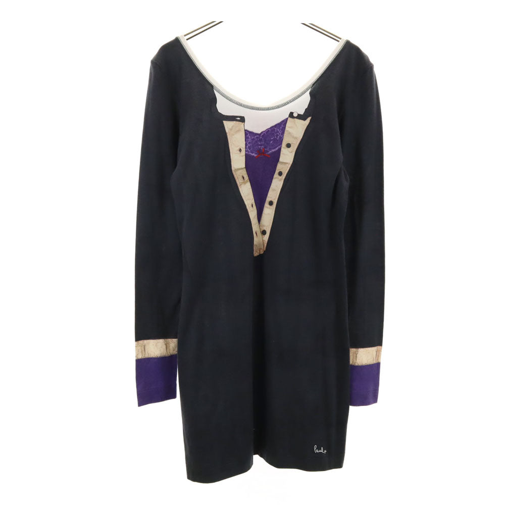 未使用 Paul+ Paul Smith ポールプラス ポールスミス 日本製 長袖 カットソー M チャコールグレー ロンT レディース