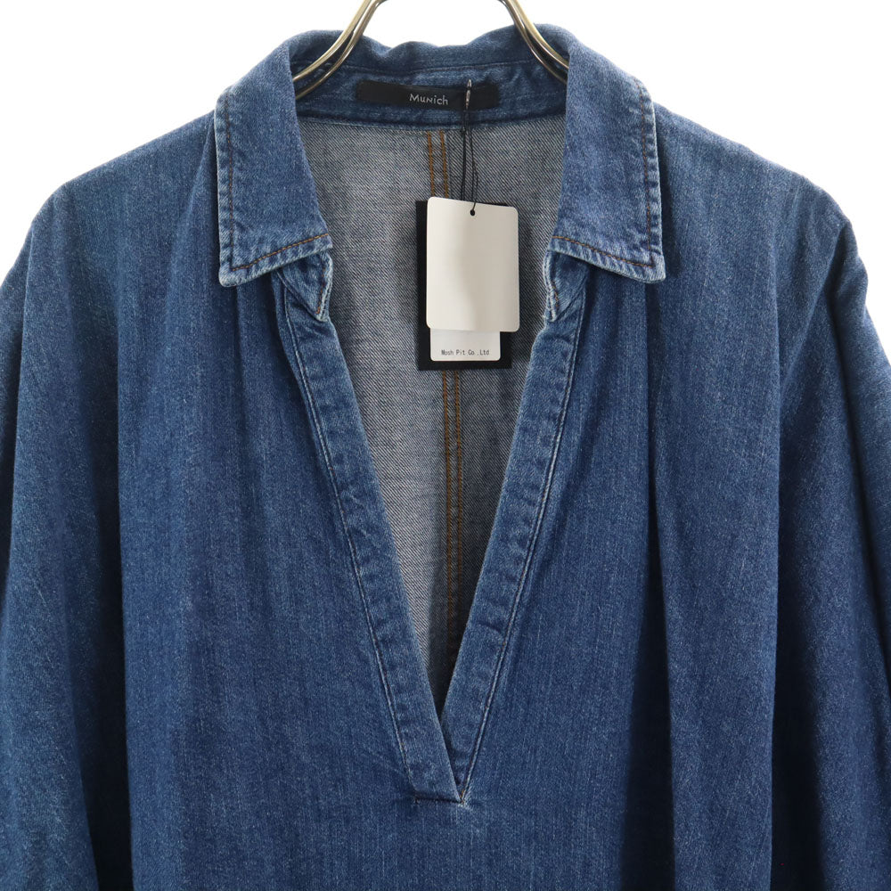 Munich ミューニック 未使用 日本製 長袖 デニム チュニック OS ブルー系 タグ付き レディース