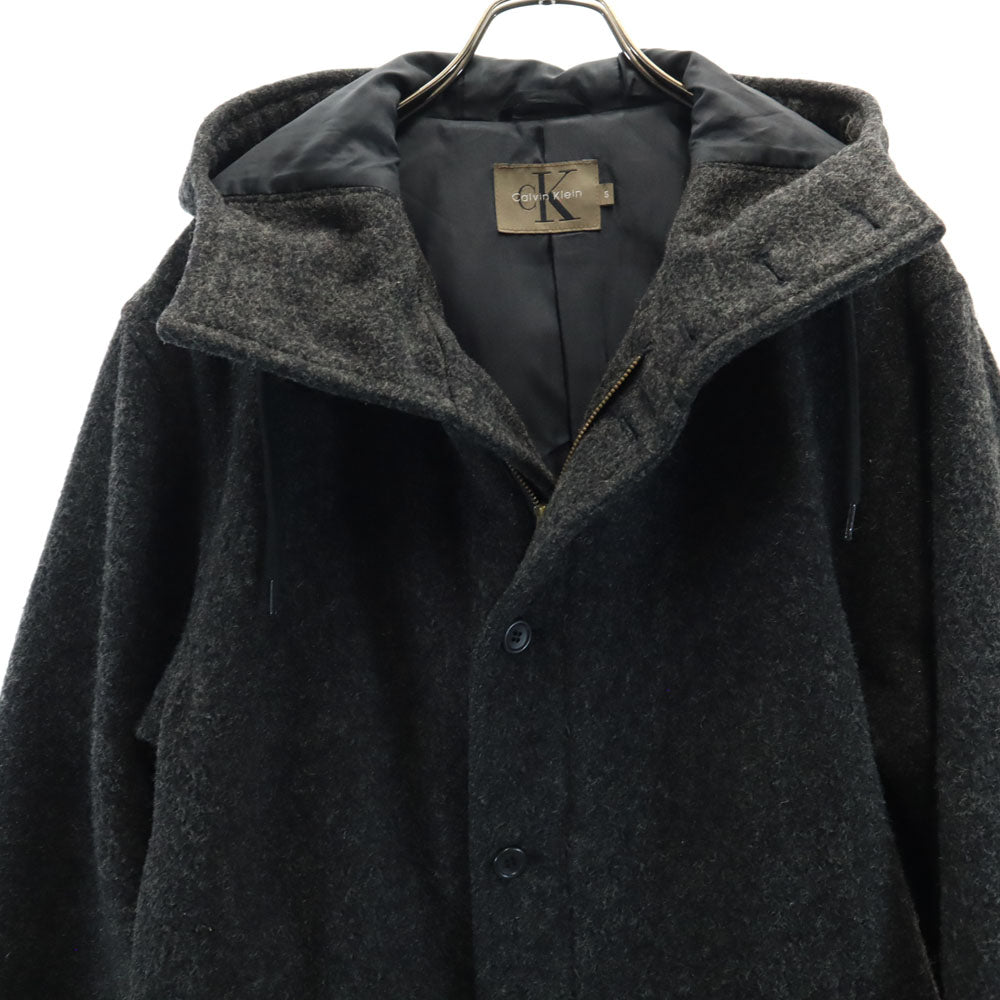 CK CALVIN KLEIN シーケーカルバンクライン 日本製 圧縮ウール フーデッド コート S チャコールグレー メンズ