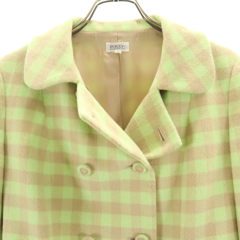 FOXEY フォクシー 日本製 カシミヤ100% ノースリーブ アンサンブル 42 グリーン系 長袖ジャケット ワンピース レディース