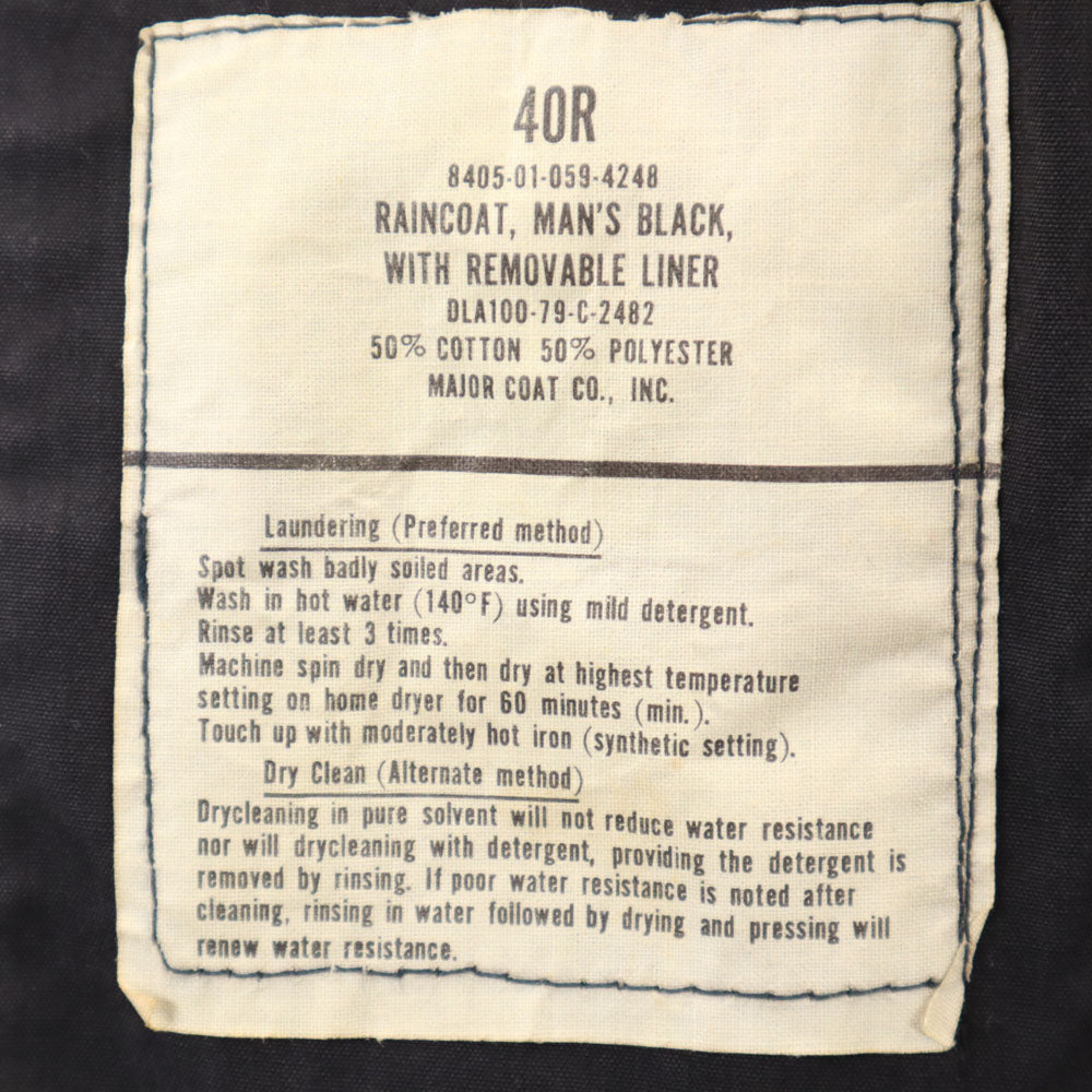 US NAVY アメリカ海軍 70s ヴィンテージ DLA オールウェザーコート レインコート 40R チャコールブラック ライナー付き メンズ