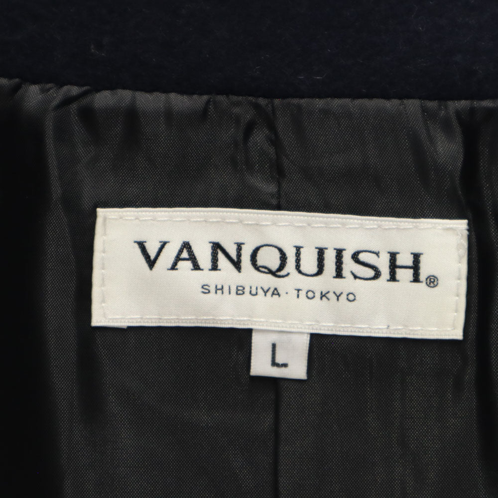 VANQUISH ヴァンキッシュ ウールブレンド ステンカラーコート L ネイビー メンズ