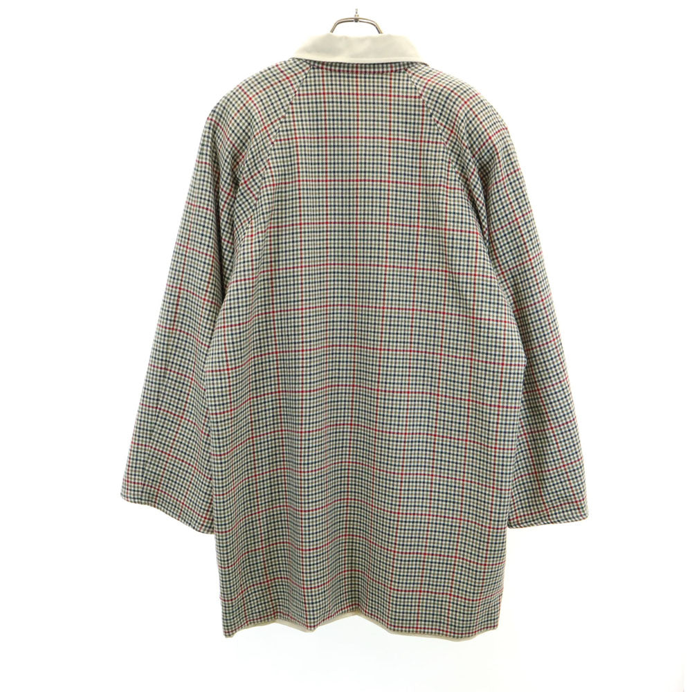 Aquascutum アクアスキュータム 70s イングランド製 ヴィンテージ チェック柄 リバーシブル ステンカラーコート 12 ベージュ 他 レディース