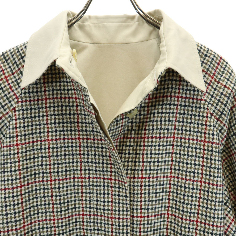 Aquascutum アクアスキュータム 70s イングランド製 ヴィンテージ チェック柄 リバーシブル ステンカラーコート 12 ベージュ 他 レディース