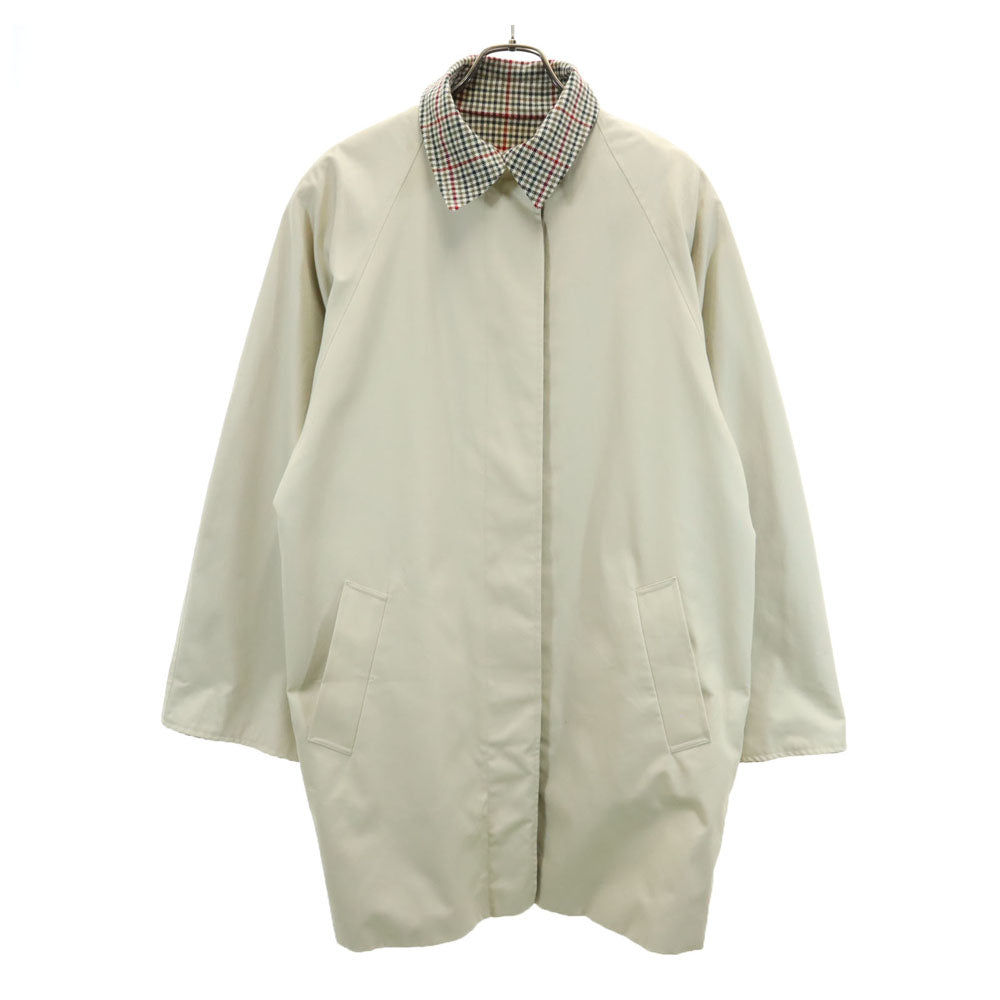 Aquascutum アクアスキュータム 70s イングランド製 ヴィンテージ チェック柄 リバーシブル ステンカラーコート 12 ベージュ 他 レディース