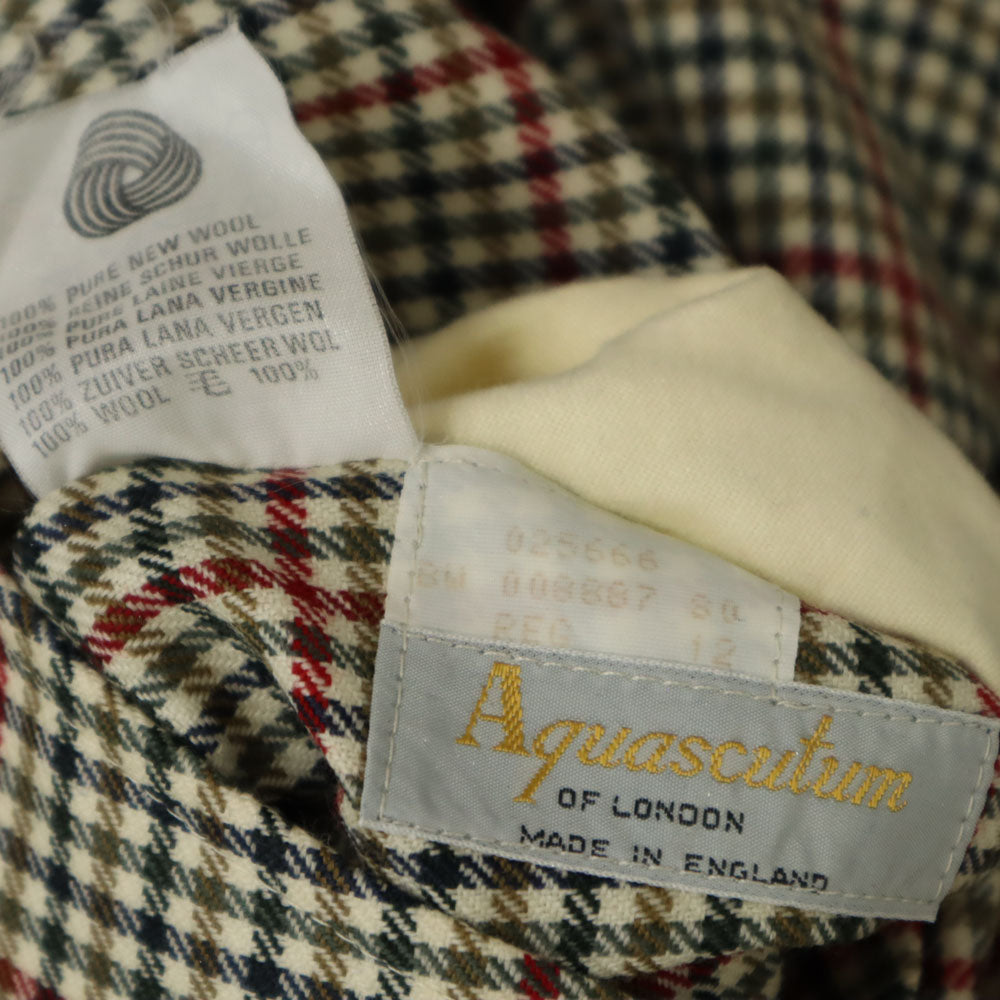Aquascutum アクアスキュータム 70s イングランド製 ヴィンテージ チェック柄 リバーシブル ステンカラーコート 12 ベージュ 他 レディース