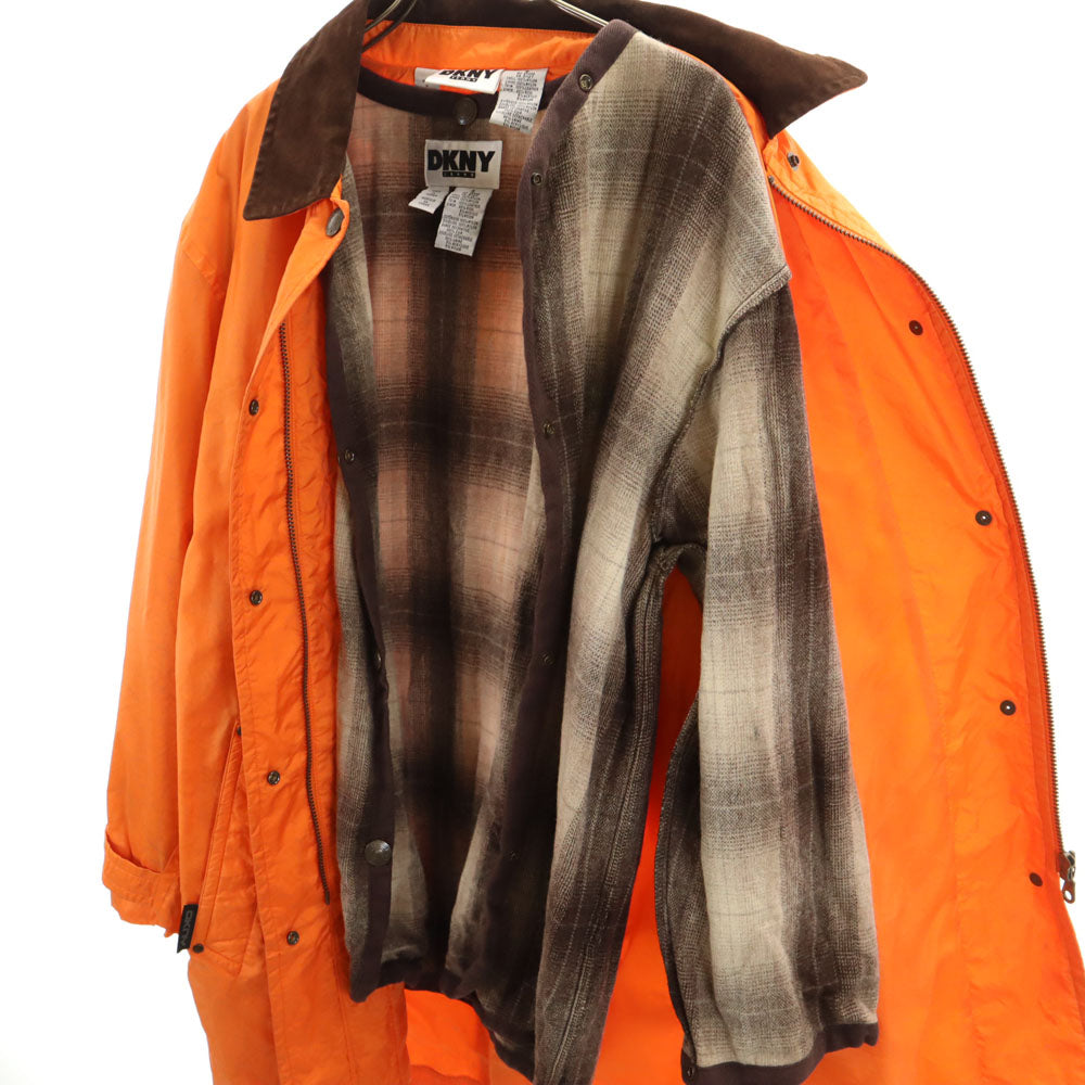 DKNY JEANS ダナキャランニューヨークジーンズ 90s オールド ステンカラーコート S オレンジ ライナー付き レディース