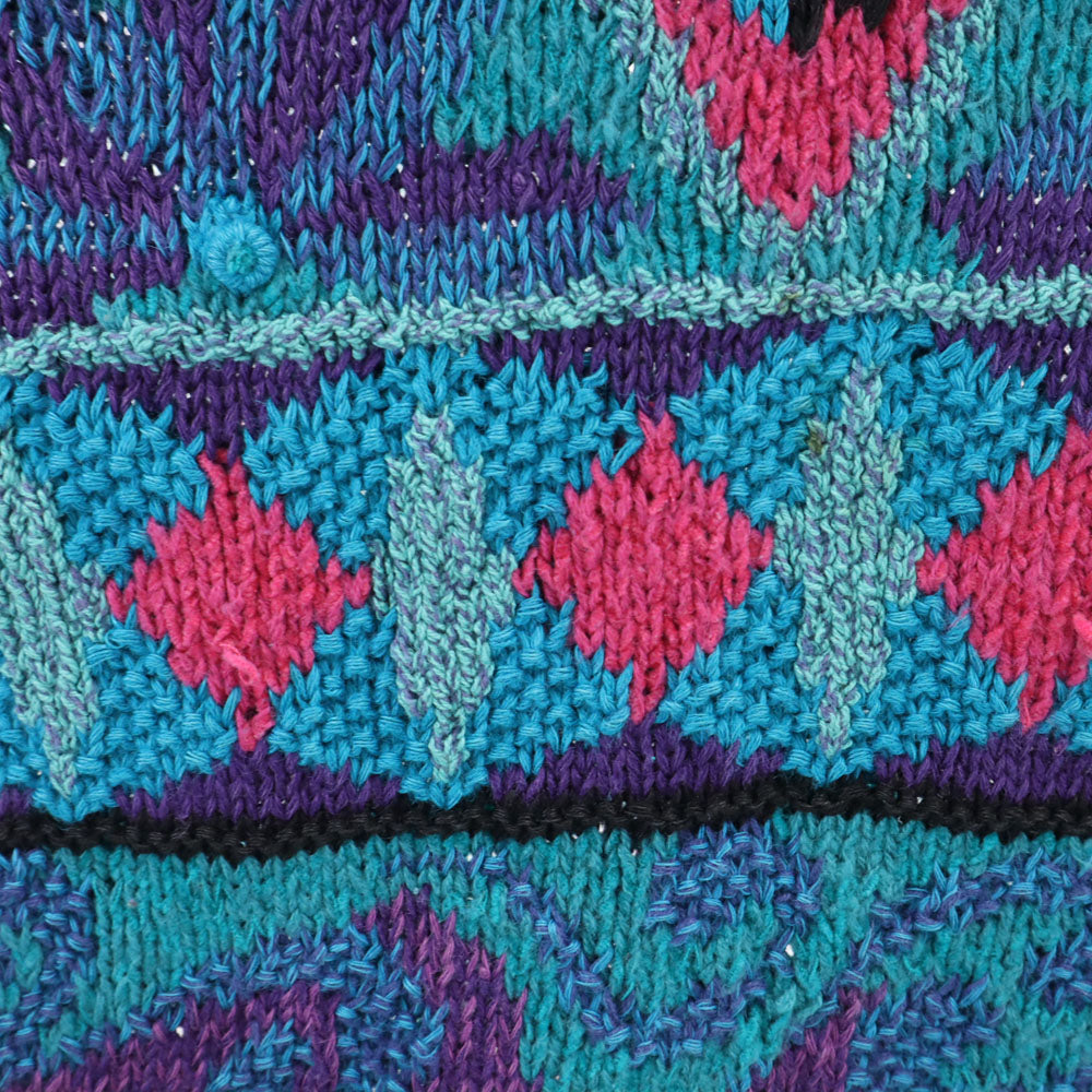 SEGRETS SUN PRINTS 90s リネンブレンド オールド 総柄 長袖 チュニック丈 セーター L ブルー系 ニット レディース