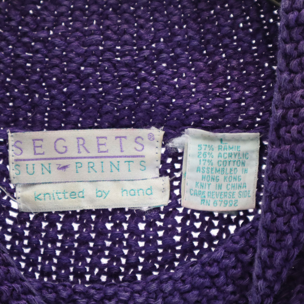 SEGRETS SUN PRINTS 90s リネンブレンド オールド 総柄 長袖 チュニック丈 セーター L ブルー系 ニット レディース