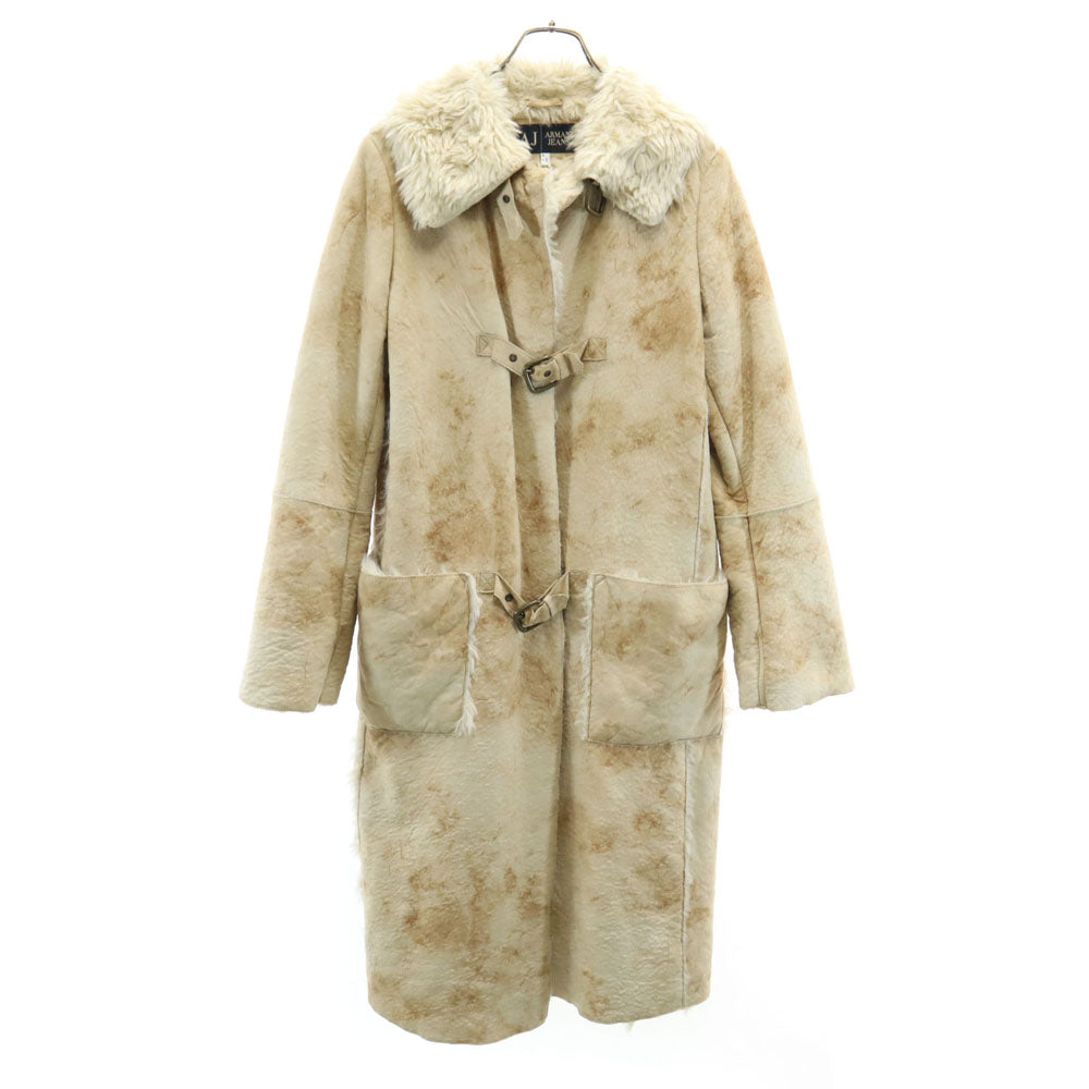 ARMANI JEANS アルマーニジーンズ フェイクレザー ロングコート 6 ベージュ レディース