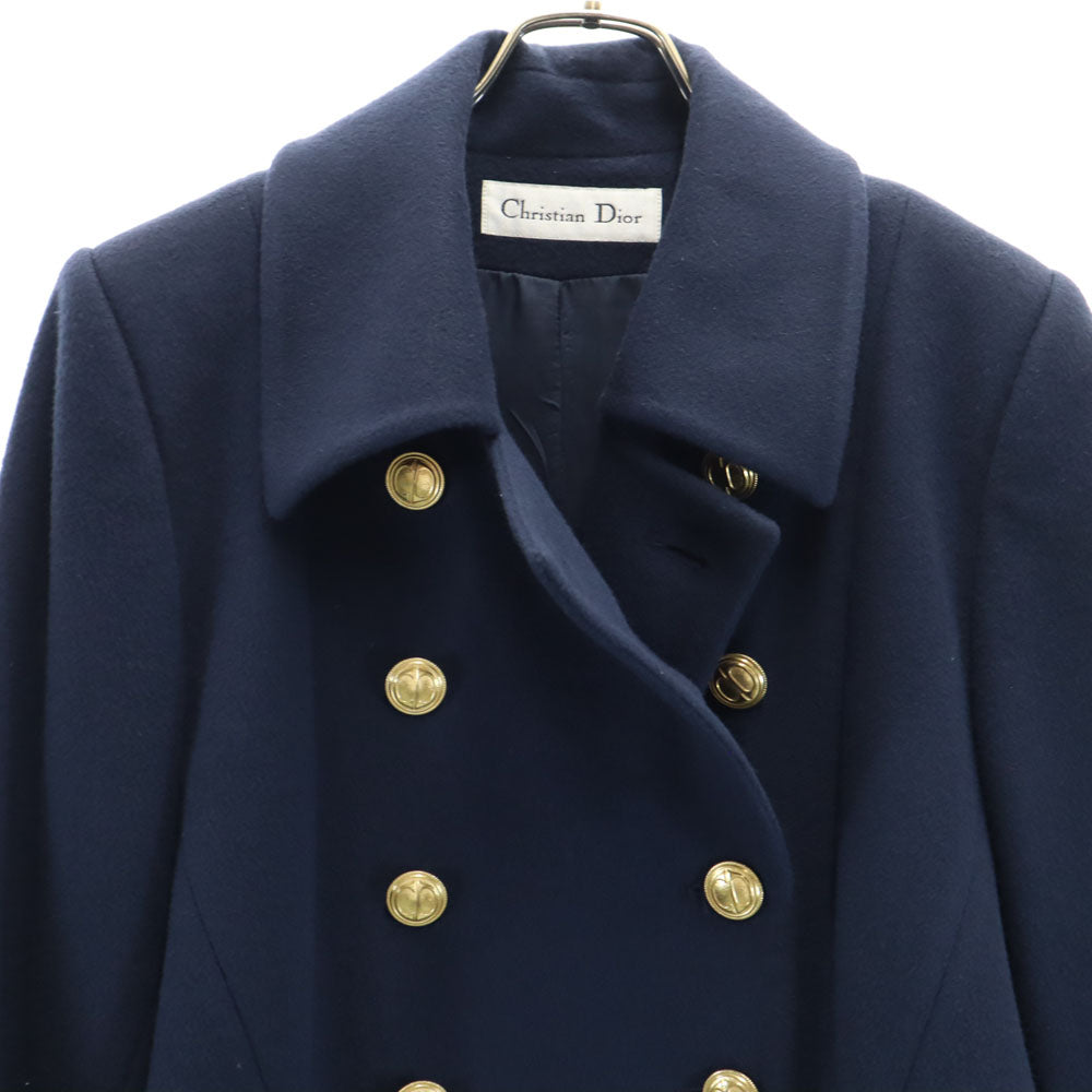 Christian Dior クリスチャンディオール 90s USA製 オールド ロロピアーナ ラムウール ダブル コート 6 ネイビー レディース