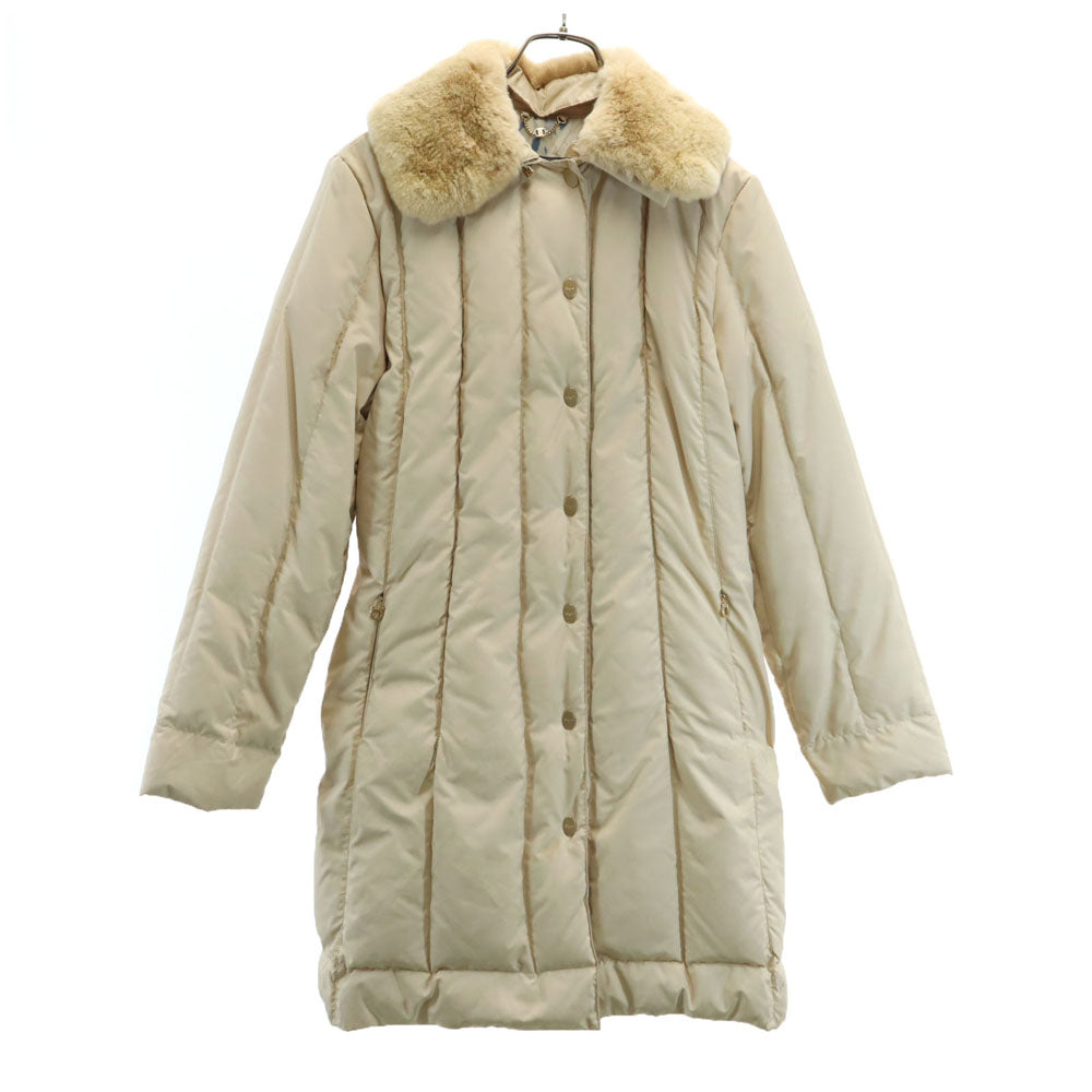 Salvatore Ferragamo サルヴァトーレフェラガモ 90s イタリア製 オールド ラビットファー付き 中綿コート 42 ベージュ レディース