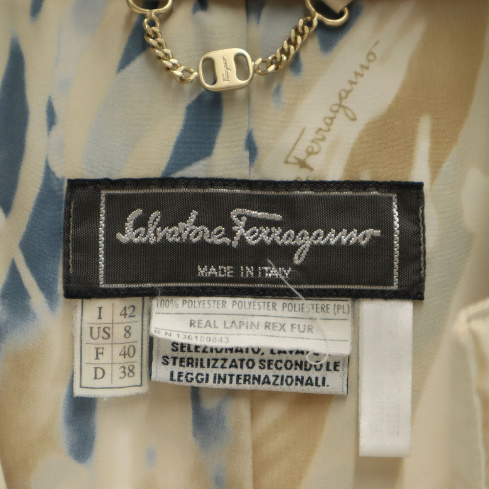 Salvatore Ferragamo サルヴァトーレフェラガモ 90s イタリア製 オールド ラビットファー付き 中綿コート 42 ベージュ レディース