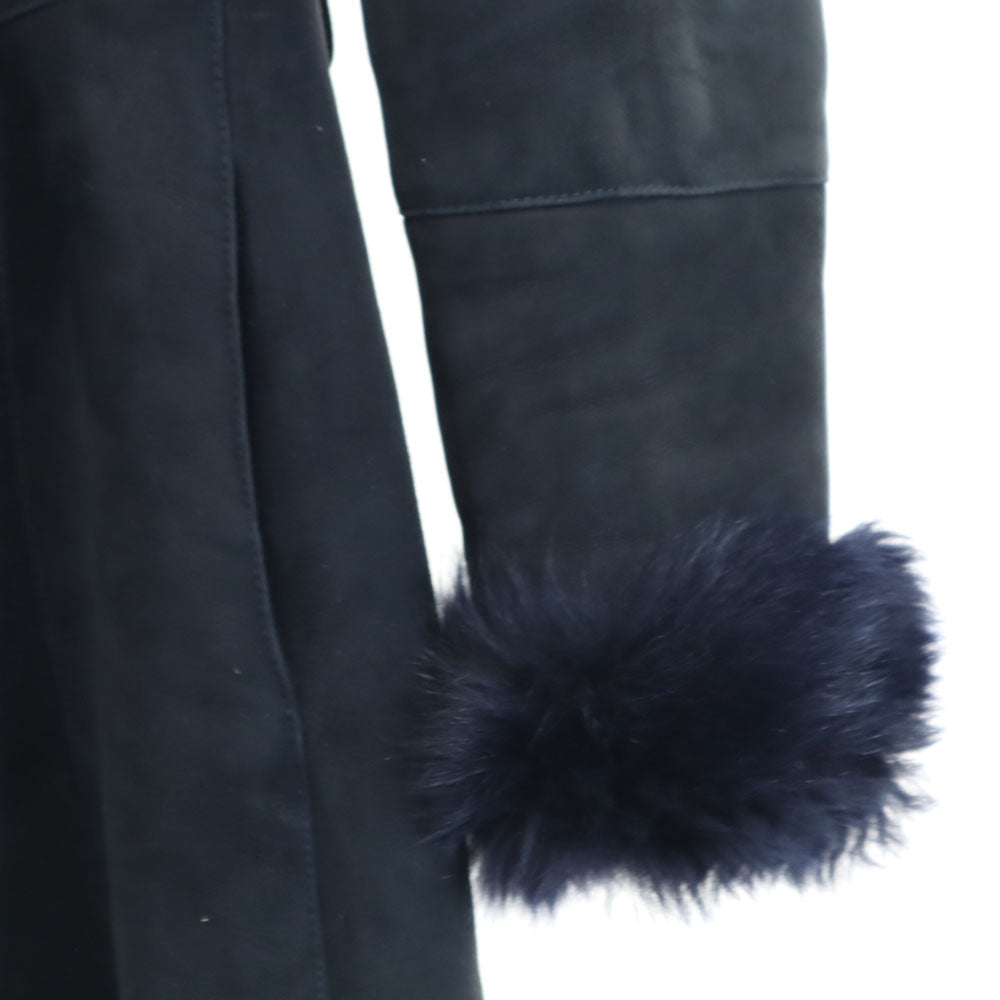 ムーンバット イタリア製 シャーリング加工 ムートンコート 46 チャコールネイビー レディース