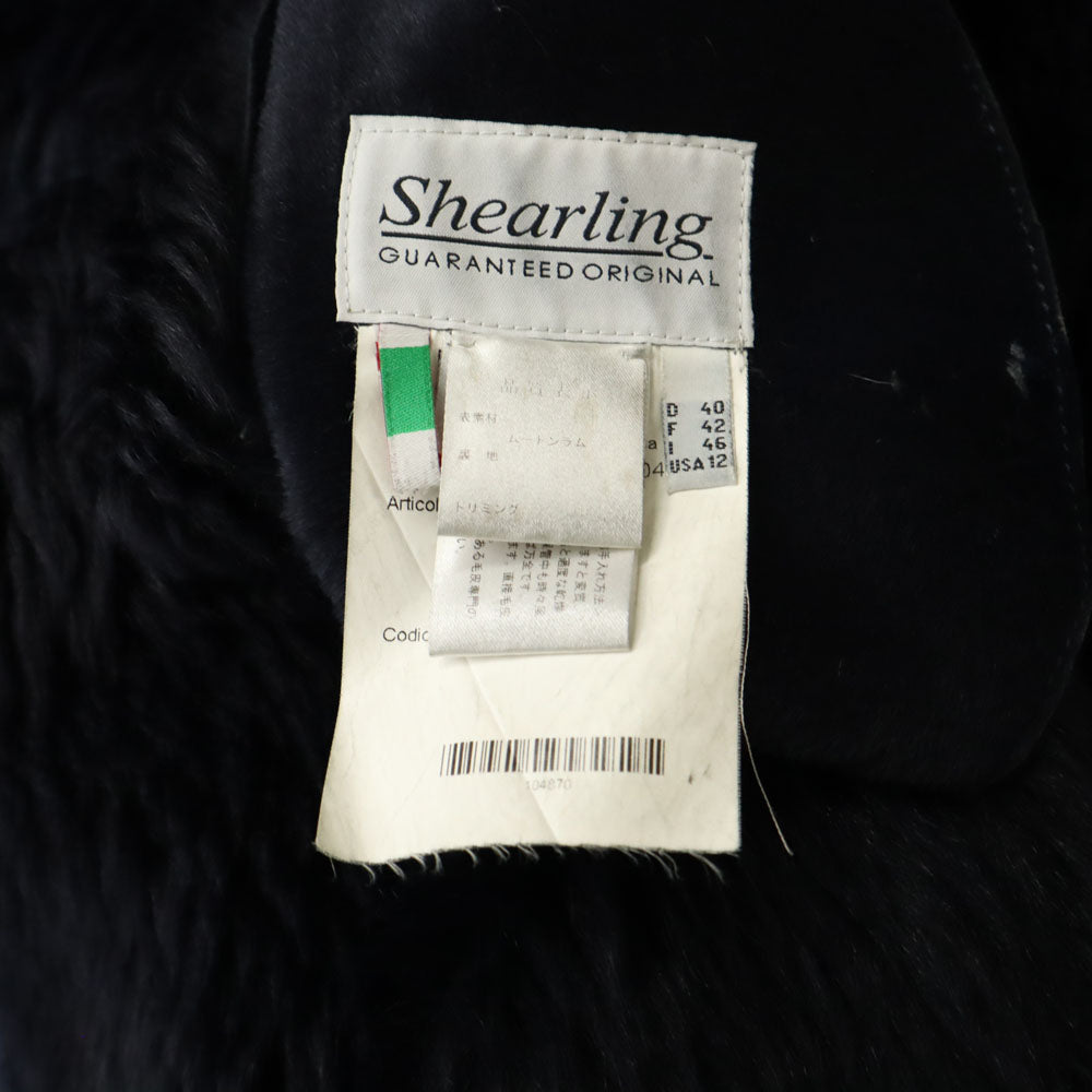 ムーンバット イタリア製 シャーリング加工 ムートンコート 46 チャコールネイビー レディース