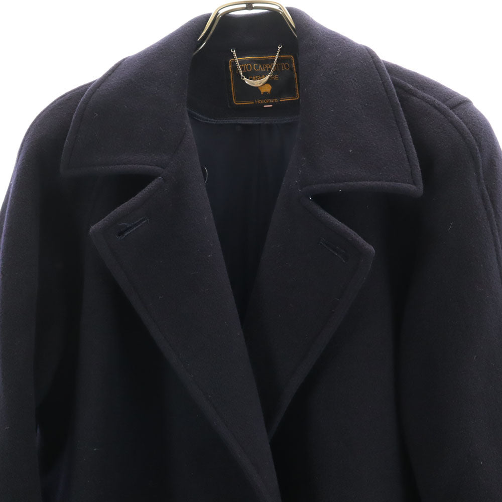 ハナムラ カシミヤブレンド ダブルブレスト メルトン コート 11R ネイビー レディース