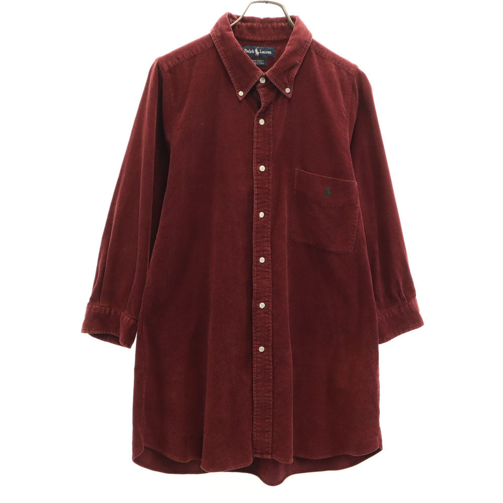 RALPH LAUREN ラルフローレン 90s BIG SHIRT オールド 長袖 コーデュロイ ボタンダウン シャツワンピース ボルドー系 レディース