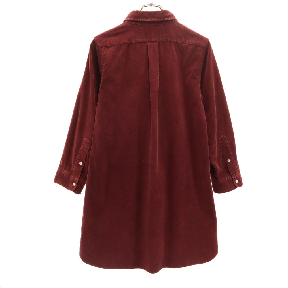 RALPH LAUREN ラルフローレン 90s BIG SHIRT オールド 長袖 コーデュロイ ボタンダウン シャツワンピース ボルドー系 レディース