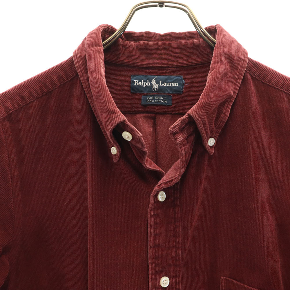 RALPH LAUREN ラルフローレン 90s BIG SHIRT オールド 長袖 コーデュロイ ボタンダウン シャツワンピース ボルドー系 レディース
