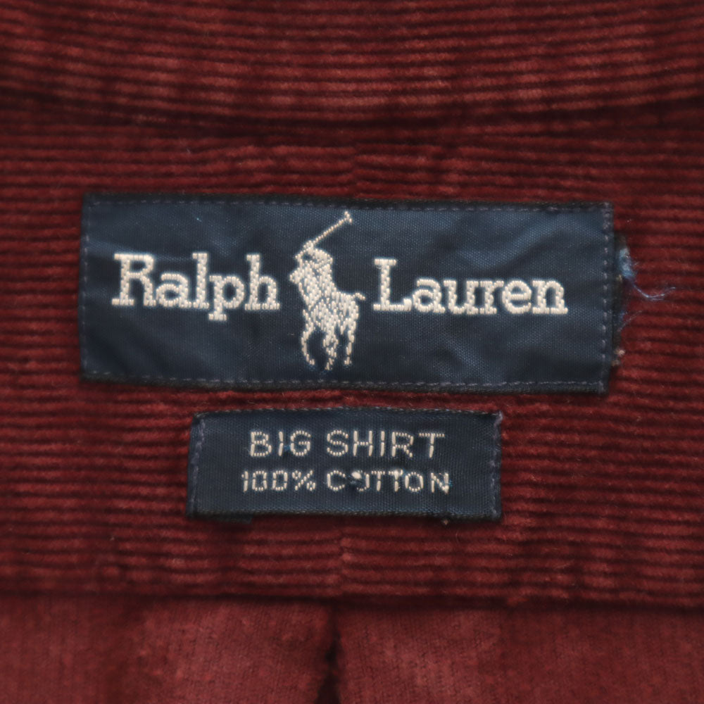 RALPH LAUREN ラルフローレン 90s BIG SHIRT オールド 長袖 コーデュロイ ボタンダウン シャツワンピース ボルドー系 レディース