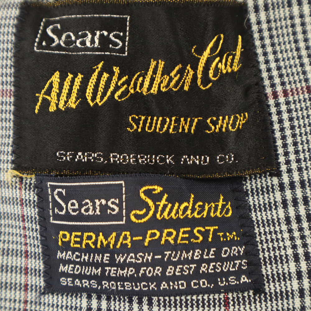 Sears シアーズ 70s ヴィンテージ グレンチェック オールウェザー コート グレー チェスター メンズ