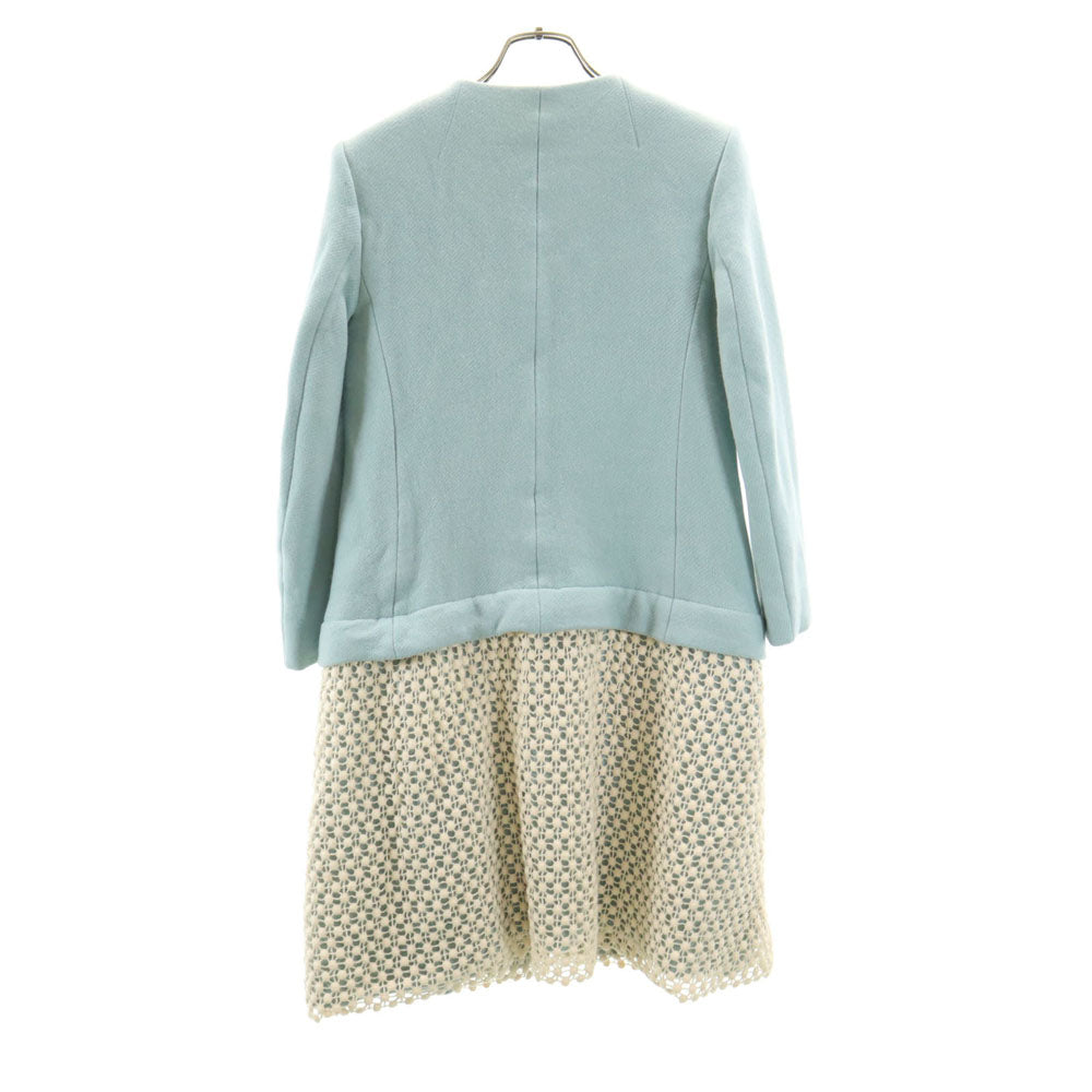 Chloe クロエ フランス製 ノーカラーコート 36 くすみライトブルー系 比翼 レディース