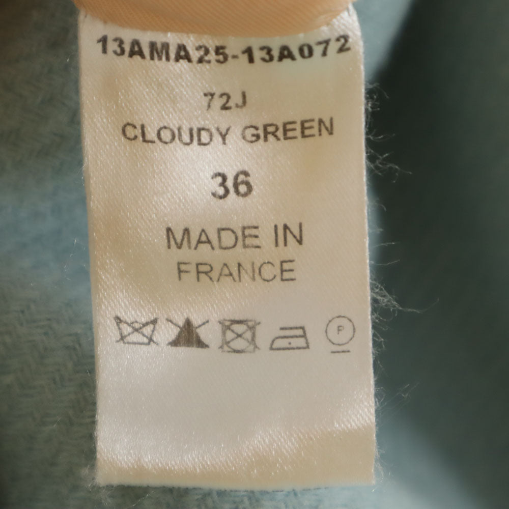 Chloe クロエ フランス製 ノーカラーコート 36 くすみライトブルー系 比翼 レディース