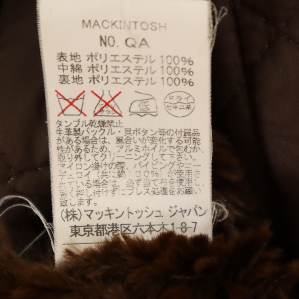 Mackintosh マッキントッシュ スコットランド製 キルティングコート 36 ブラウン 裏フェイクファー 中綿入り レディース