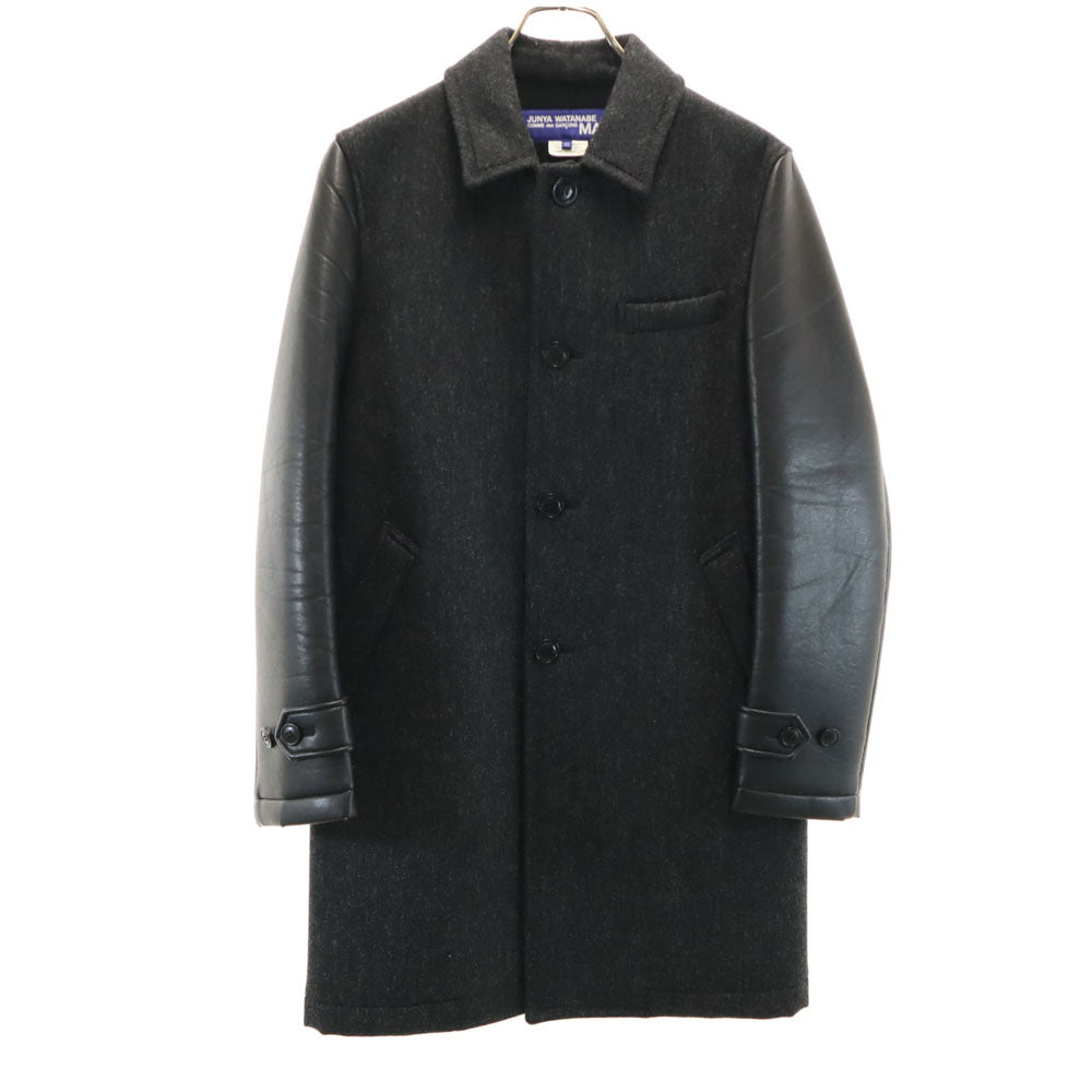 JUNYA WATANABE MAN ジュンヤワタナベマン 2016年 日本製 ウールブレンド レザー切り替え ウールコート XS グレー メンズ