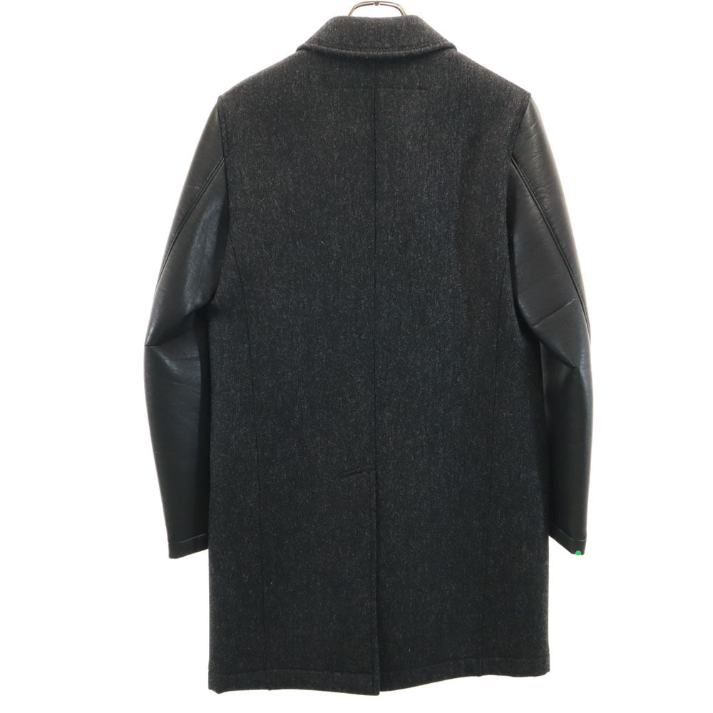 JUNYA WATANABE MAN ジュンヤワタナベマン 2016年 日本製 ウールブレンド レザー切り替え ウールコート XS グレー メンズ