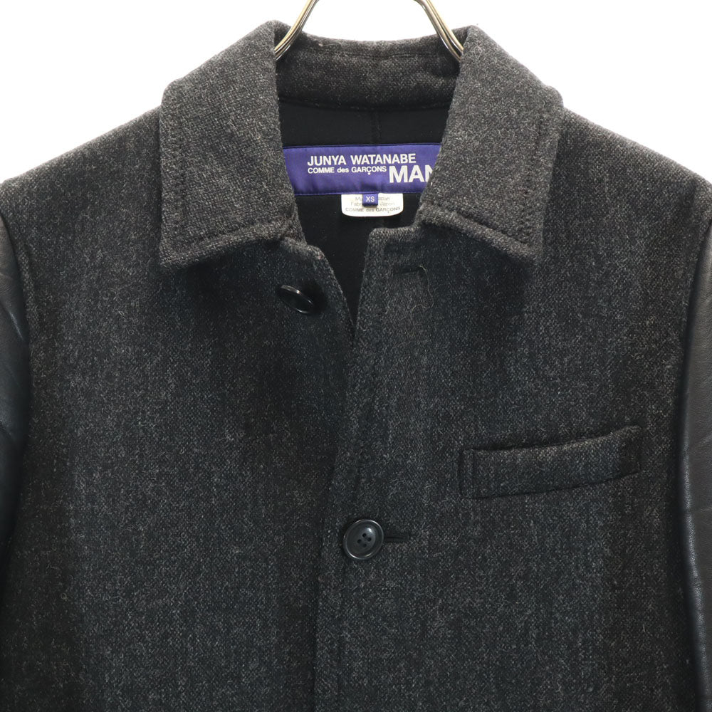 JUNYA WATANABE MAN ジュンヤワタナベマン 2016年 日本製 ウールブレンド レザー切り替え ウールコート XS グレー メンズ
