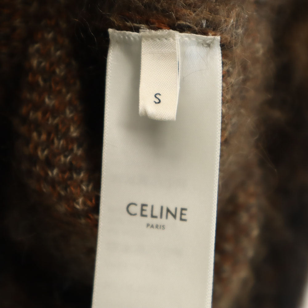 CELINE セリーヌ イタリア製 モヘアブレンド ヒョウ柄 長袖 カーディガン S ブラウン メンズ