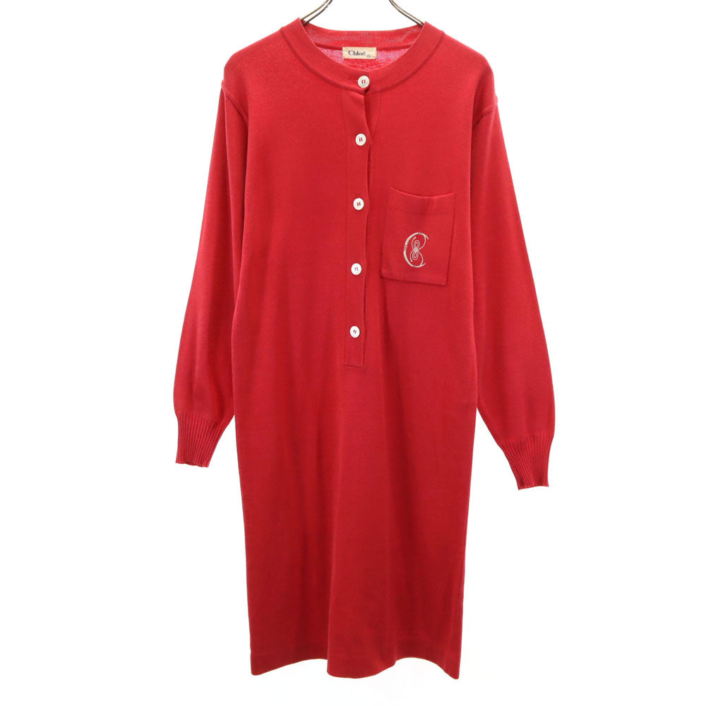 Chloe クロエ 長袖 ニット ワンピース 40 レッド レディース