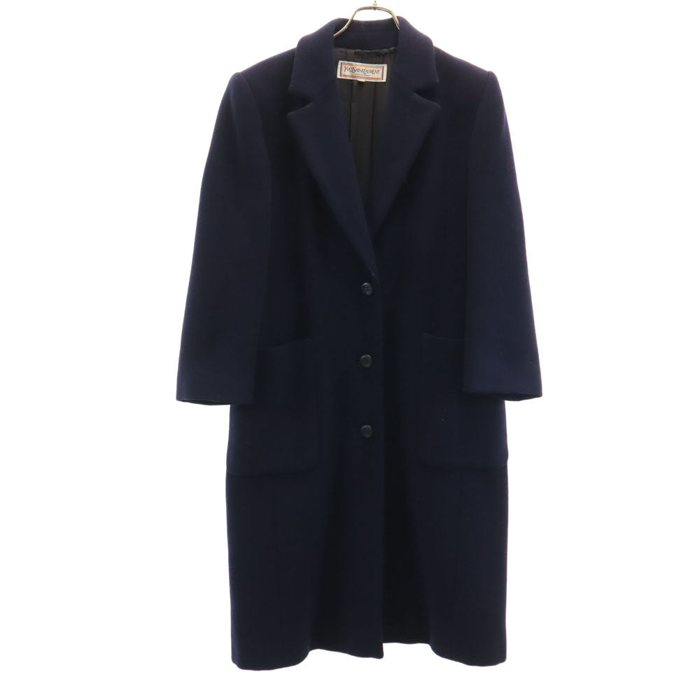 YVES SAINT LAURENT イヴサンローラン 90s オールド メルトン チェスターコート M ネイビー レディース